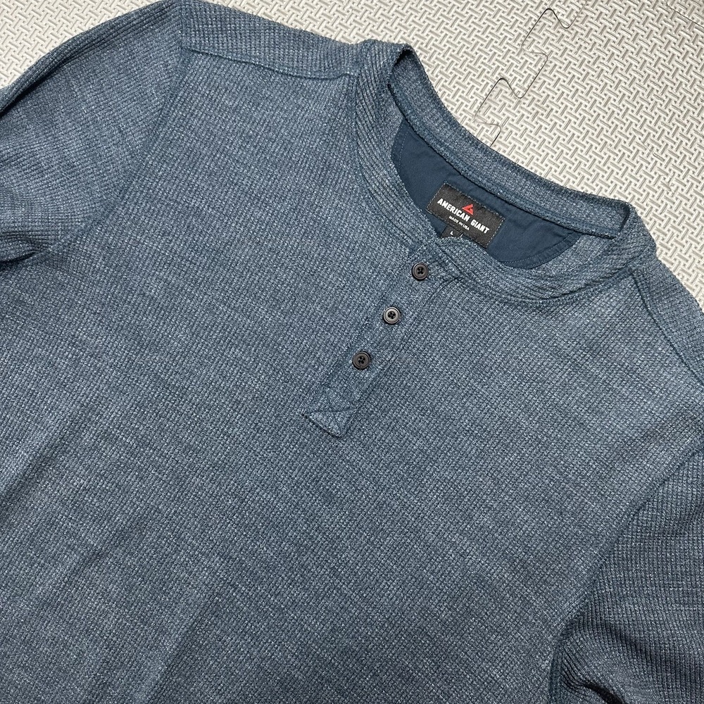 American Giant Thermal Sweater Mens L Navy Blue Waffle Knit Heavy
